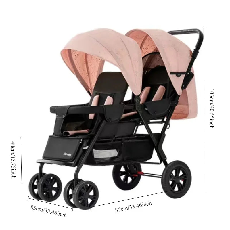 Premium Foldable Lightweight Double Stroller, Front and Back, Safe