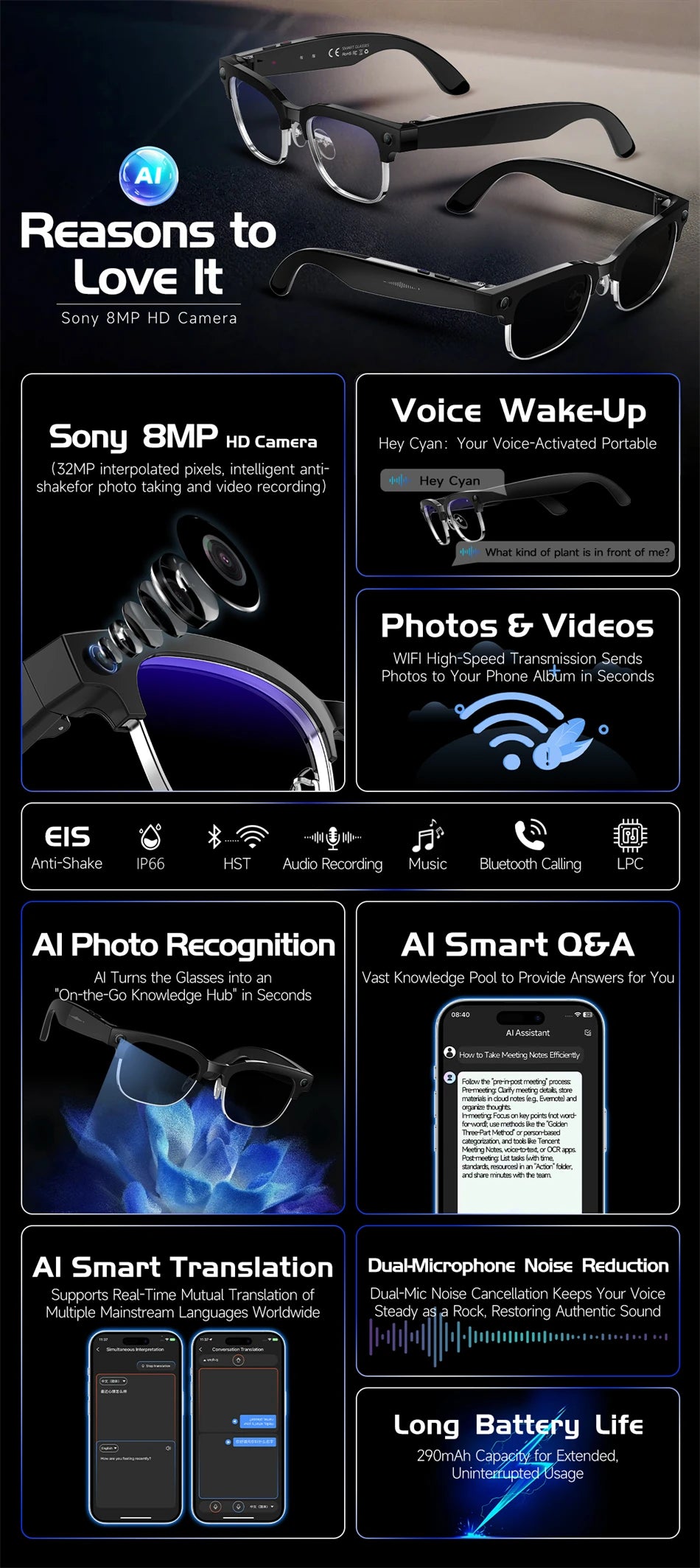 LIGE 4K AI Smart Glasses - Photography, Calling, Entertainment