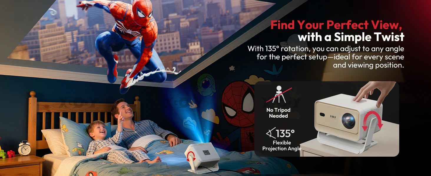 XGODY Gimbal N6 Pro 4K Projector Netflix Officially 700 Ansi Native 1080P Auto Focus Whale OS TV for Movie Home Theater - Daisan Mart