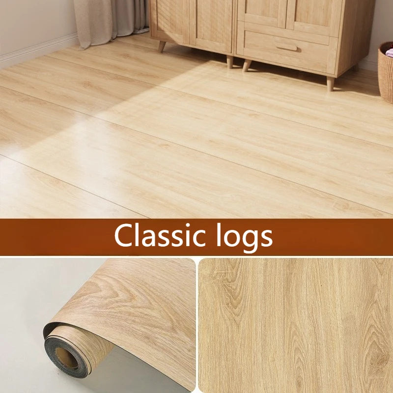 Peel Stick Wood Grain Floor Sticker Thickened Waterproof Anti-Slip Vinyl Covering for Living Room Home Decor Wear Resistant