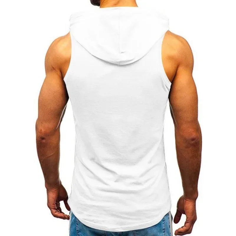 Men's Sleeveless Gym Tank Top with Hood and Pockets