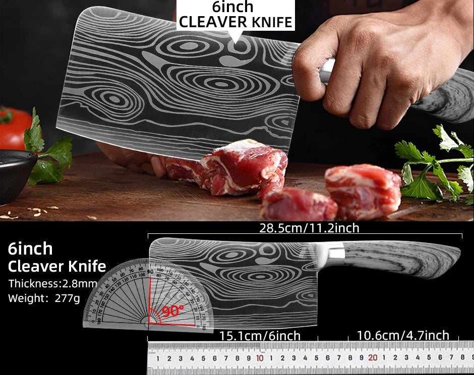 Japanese Santoku Kitchen Knife Set 7Cr17 440C Damascus Pattern