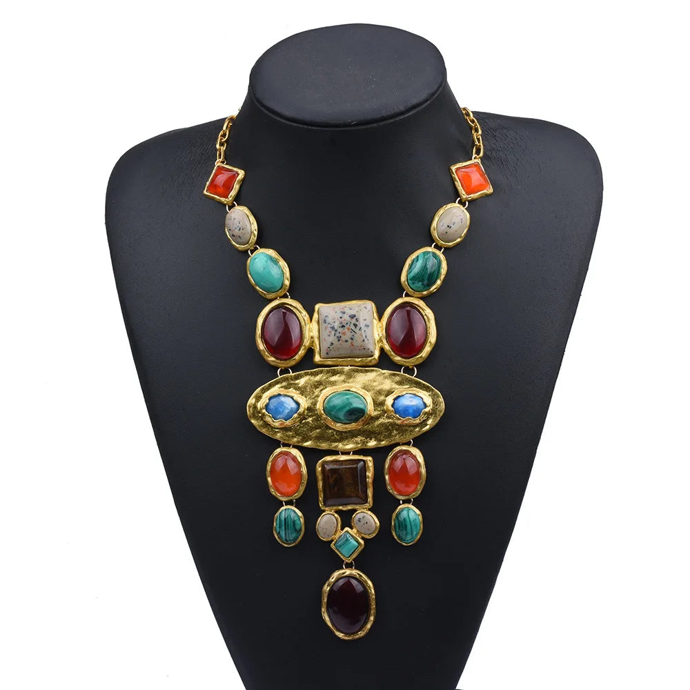 Women's Gold Jewelry Set with Colorful Stones