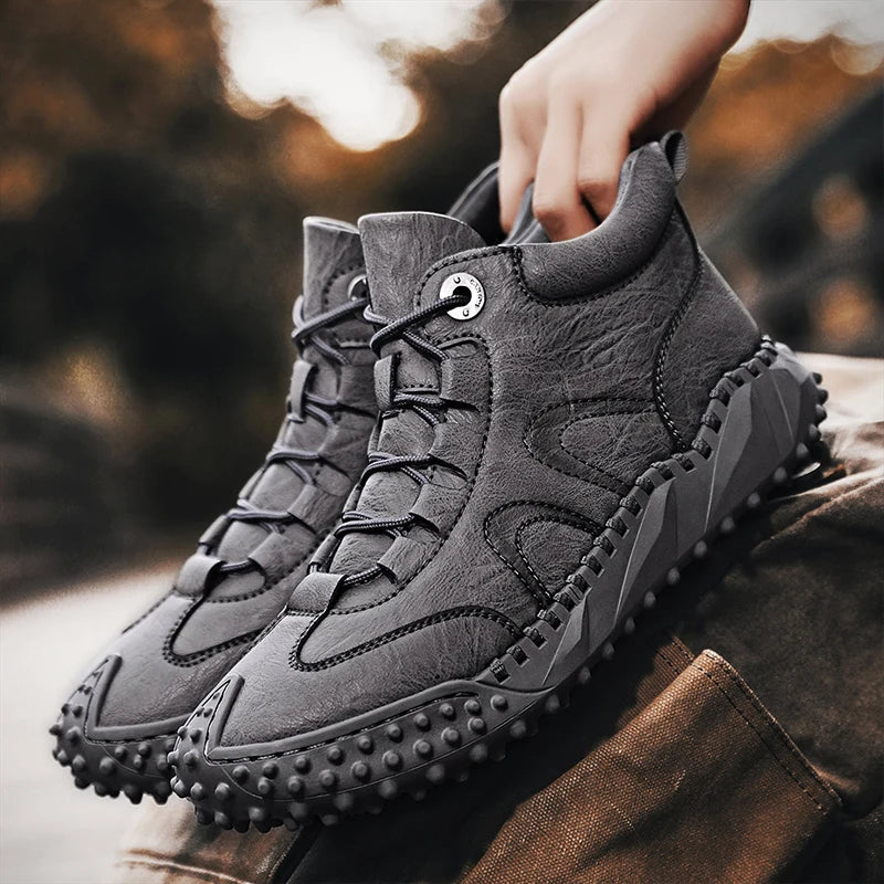 Men's Vintage Handmade Leather High-Top Lace-Up Retro Shoes