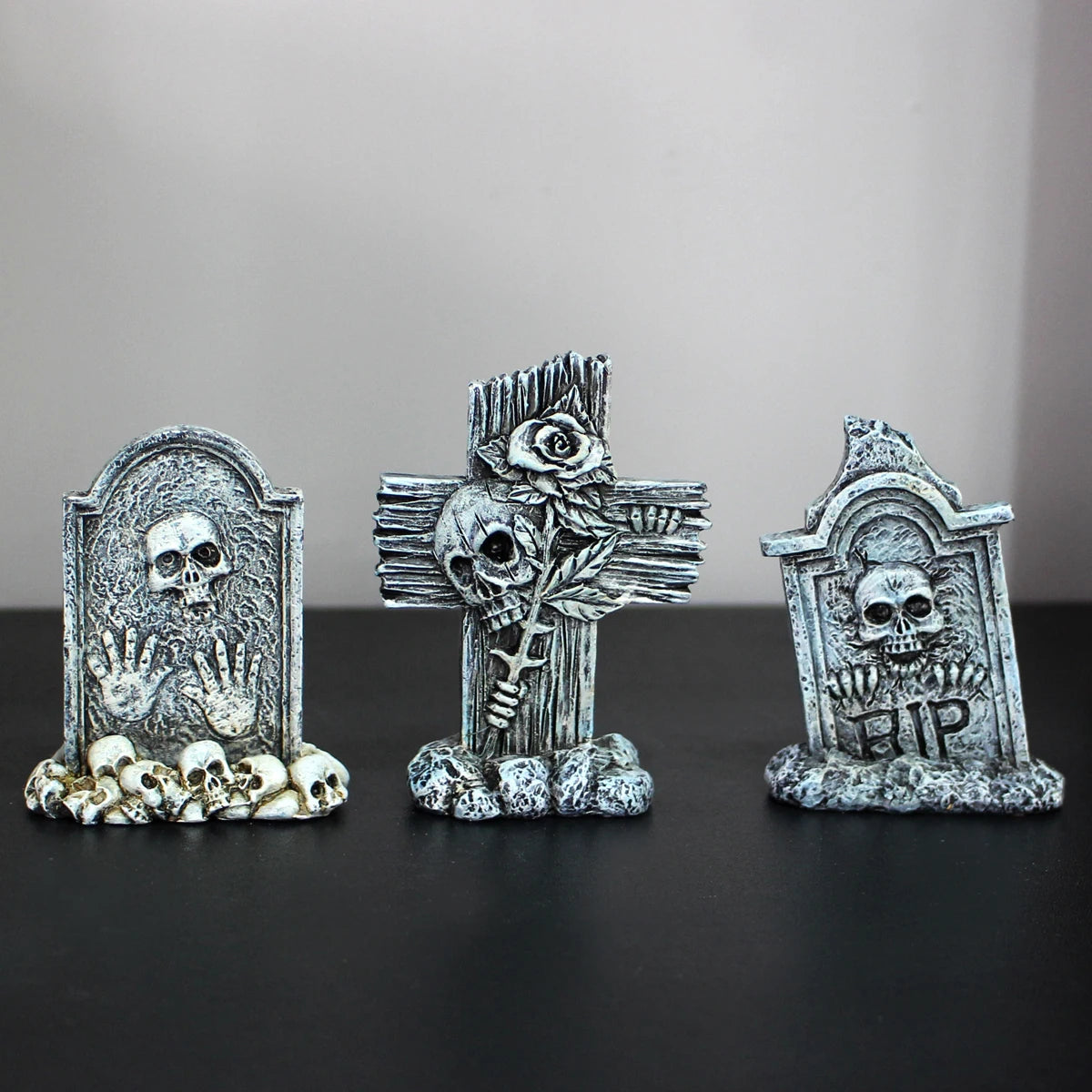 3-piece set of tombstone resin crafts, terrifying decorative statues in courtyard gardens, Halloween decorative statues, bonsai