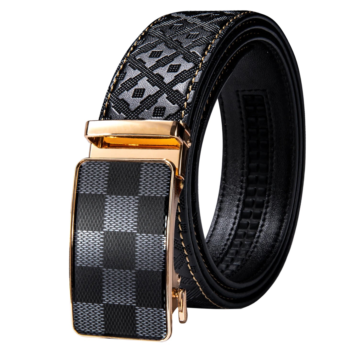 High quality black cowhide men's belt with automatic buckle 130cm