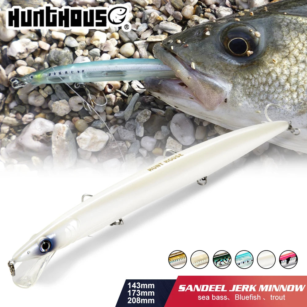 Hunthouse Floating Minnow Fishing Lure 143mm 14g Sandeel Jerkbait Wobblers Minnow Biat Fishing Tackle For Sea Bass Pike LW402