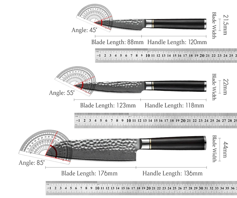 HEZHEN Japanese Kitchen Knife Set - High Quality Damascus Steel