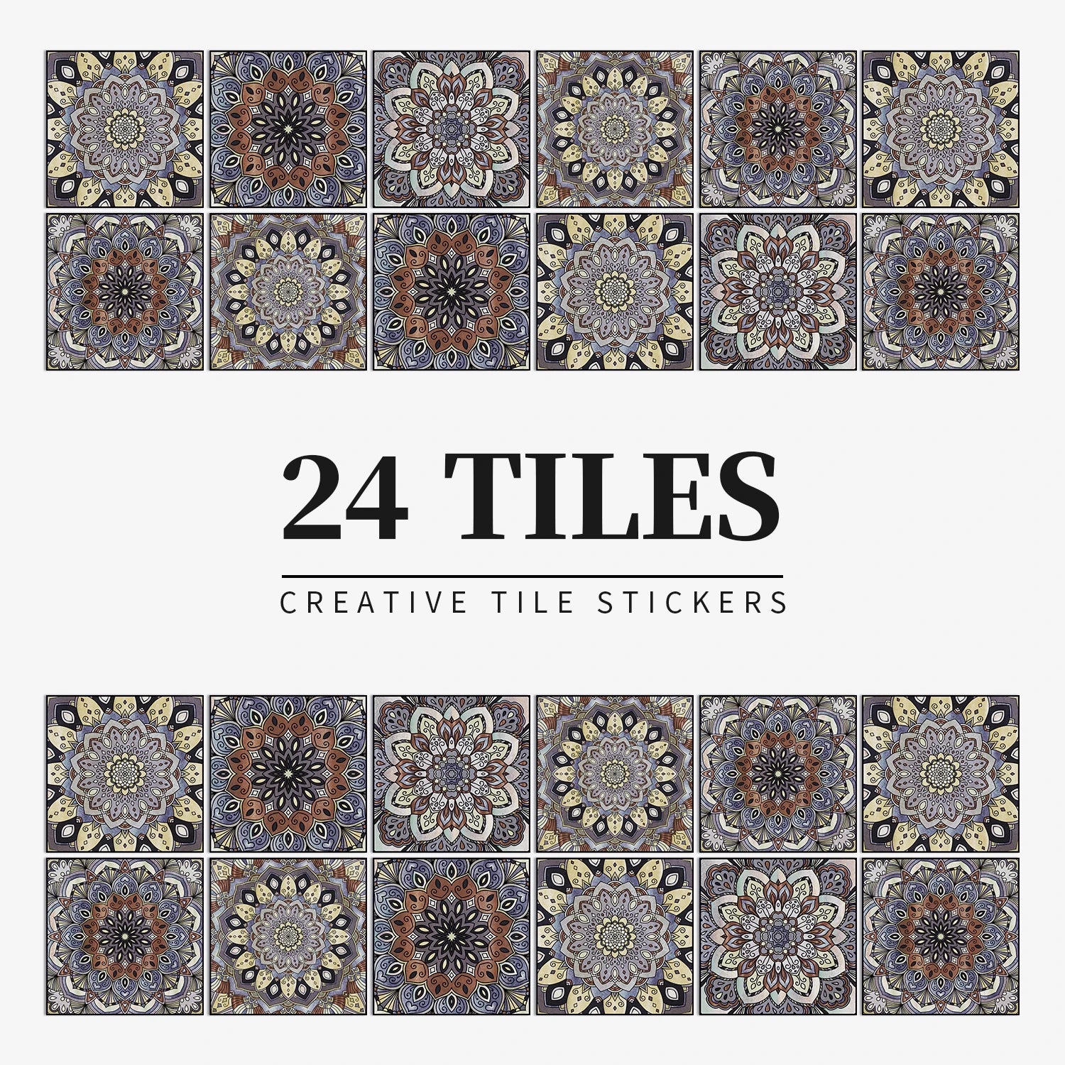 24Pcs European retro style Art Tile Wall Stickers With Self Adhesive Removable Bathroom Kitchen Waterproof Pvc Decal Wallpaper