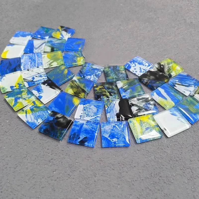 114gram/4oz Square Glass Mosaic Tiles 2.4cm/0.95in Length 4 Kinds Optional 0.4cm/0.16in Thickness Tile