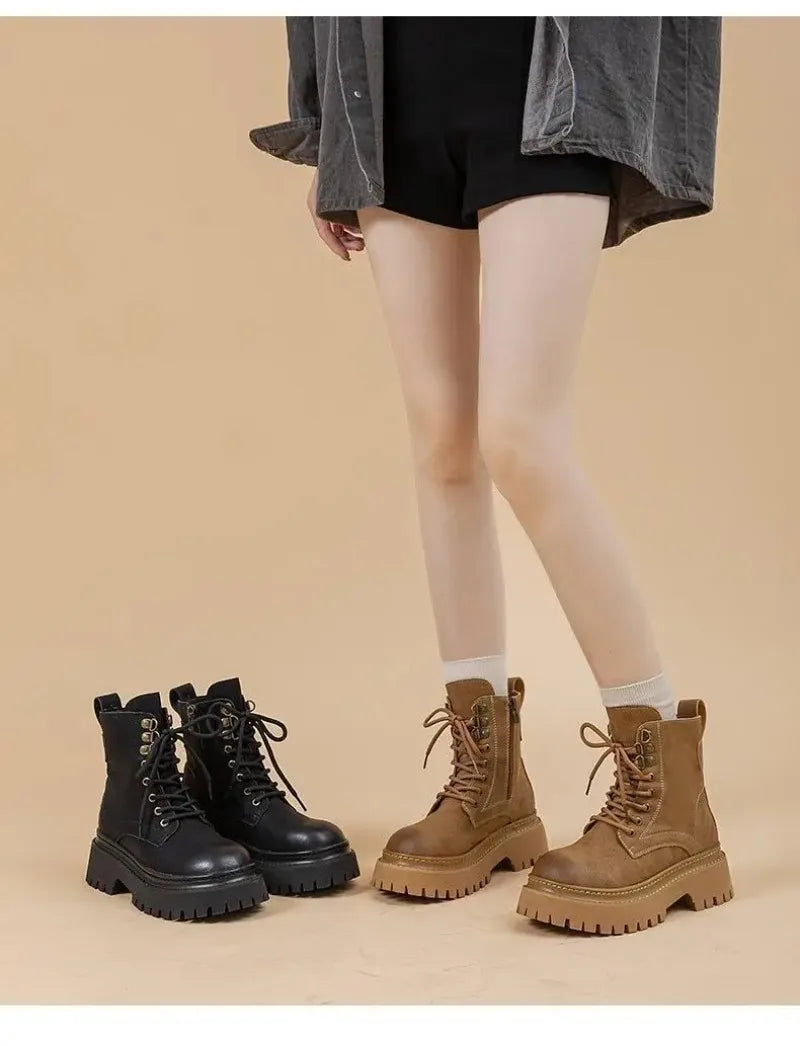 Women's Retro Genuine Leather Shoes - Stylish Rivet Short Boots