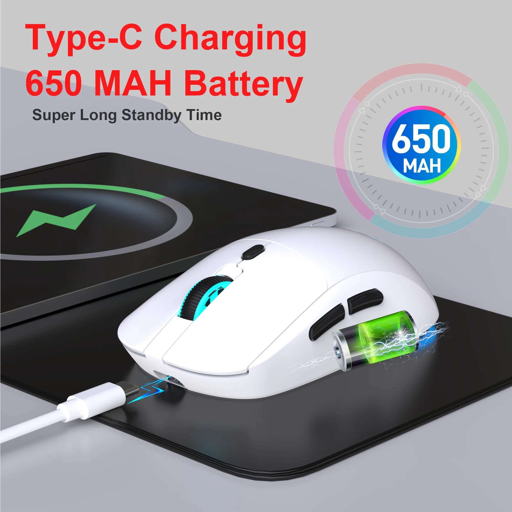 Rechargeable 2.4G USB Wireless Mouse Adjustable 3600dpi 7 Colors RGB Comfortable Mice for Home Office Laptop Computer Gamer