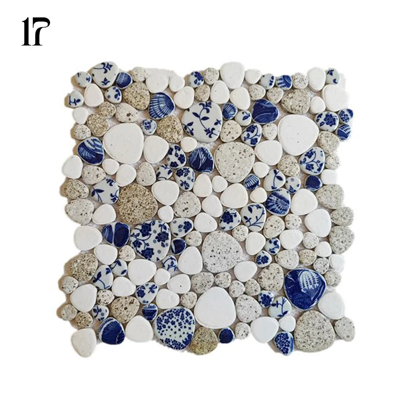 30x30cm Ceramic Pebble Mosaic Tiles Spa Pools Fish Ponds Bathrooms Anti-skid Wear-Resistant Floor Wall Decor Easy Cut Mesh Base