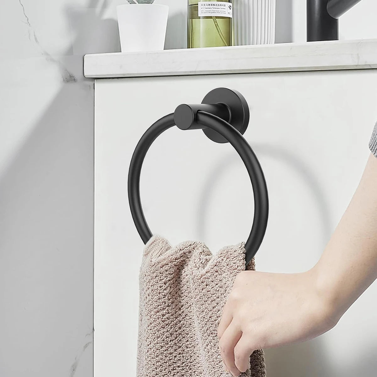 Bathroom Towel Ring Hardware Accessories Storage Holder 304 Stainless Steel Matte Black Hand Towel Holder Round Towel Hanger - Daisan Mart