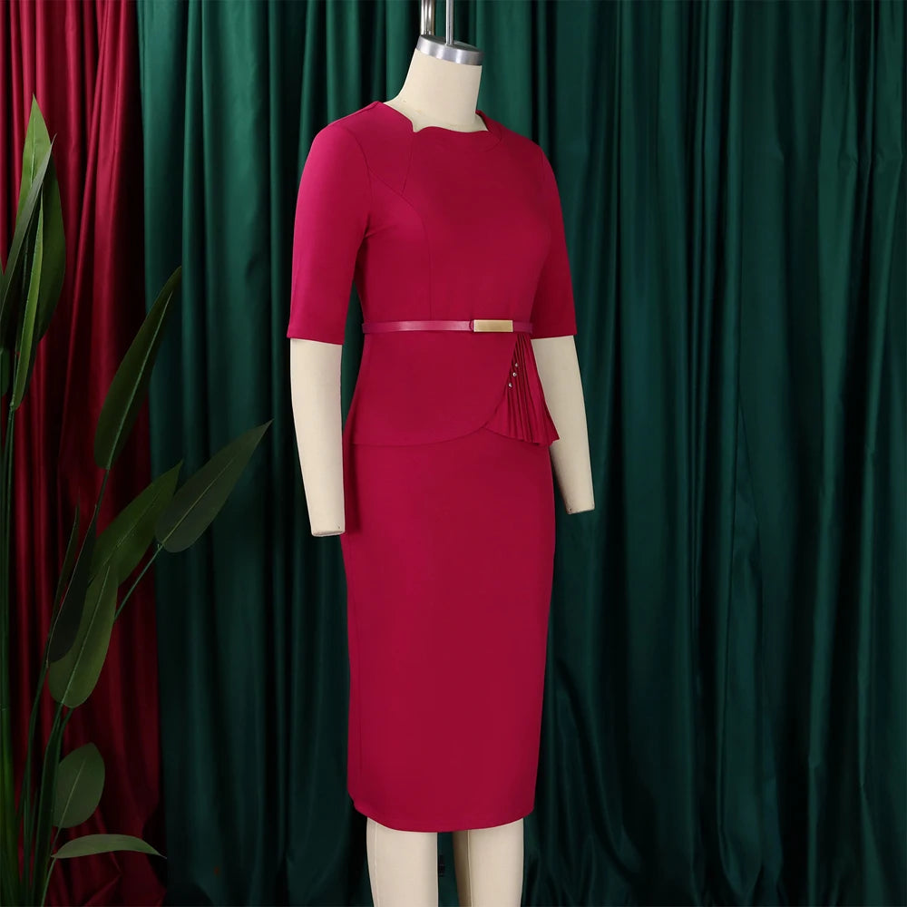 Office Dresses for Ladies 2024 Latest Summer Simple Elegant Half Sleeve Formal Church Dress Women Knee Length Pencil Peplum Dres - Daisan Mart