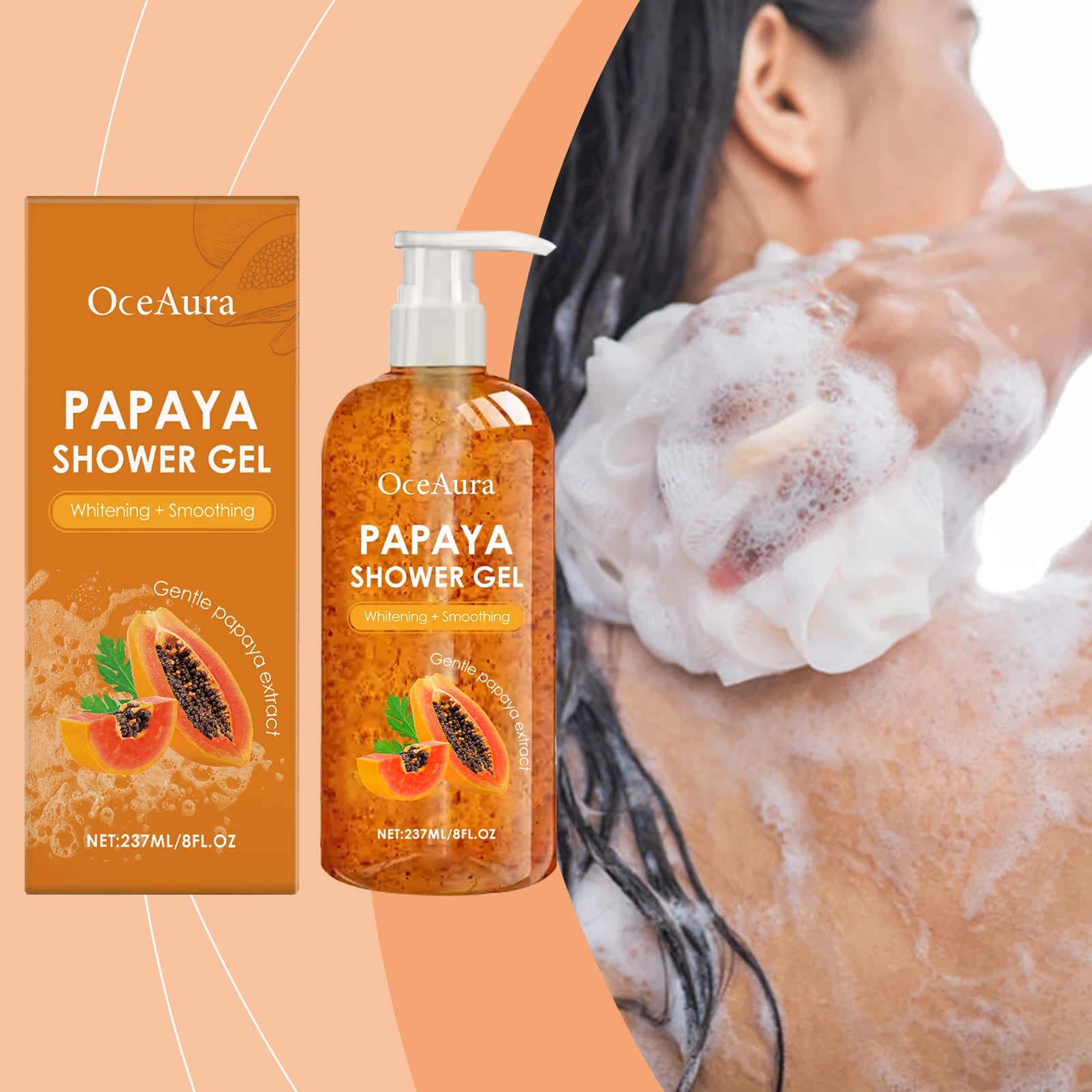Papaya Moisturizing Shower Gel Nourish Brighten Skin Tone Gentle Cleansing Improve Drying Softening Keratin Fragrant Bath Lotion