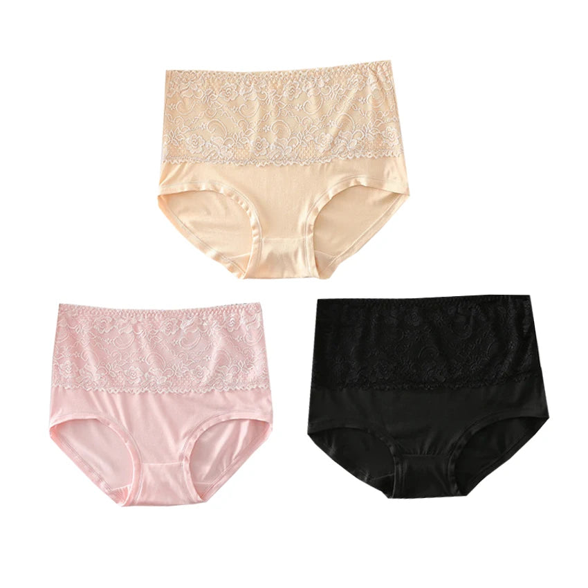 Women's High Waist Loose Fit Breathable Milk Lace Underwear