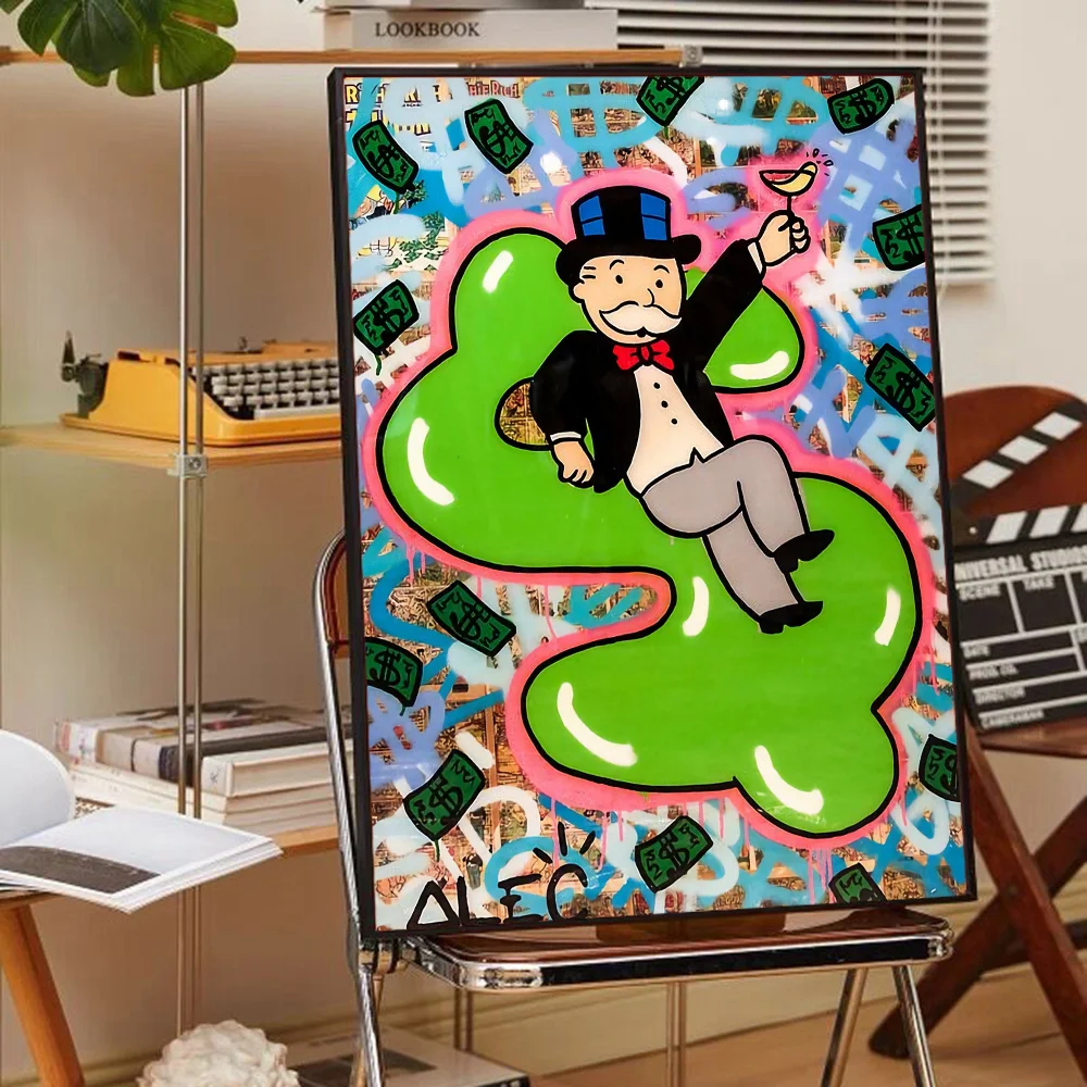 Alec Monopoly Graffiti Art Money Good Quality Prints and Posters Waterproof Paper Sticker Coffee House Bar Posters Wall Stickers