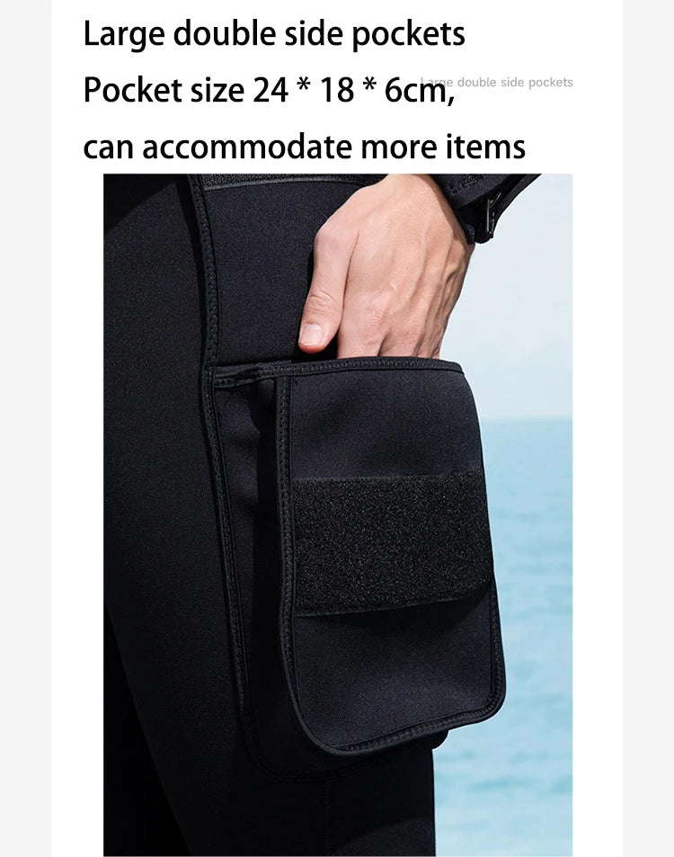 3mm Neoprene Wetsuit Tech Shorts Keep Warm Unisex Wetsuit Cargo Shorts D-Ring Buckle Leak Hole for Diving Equipment Accessories