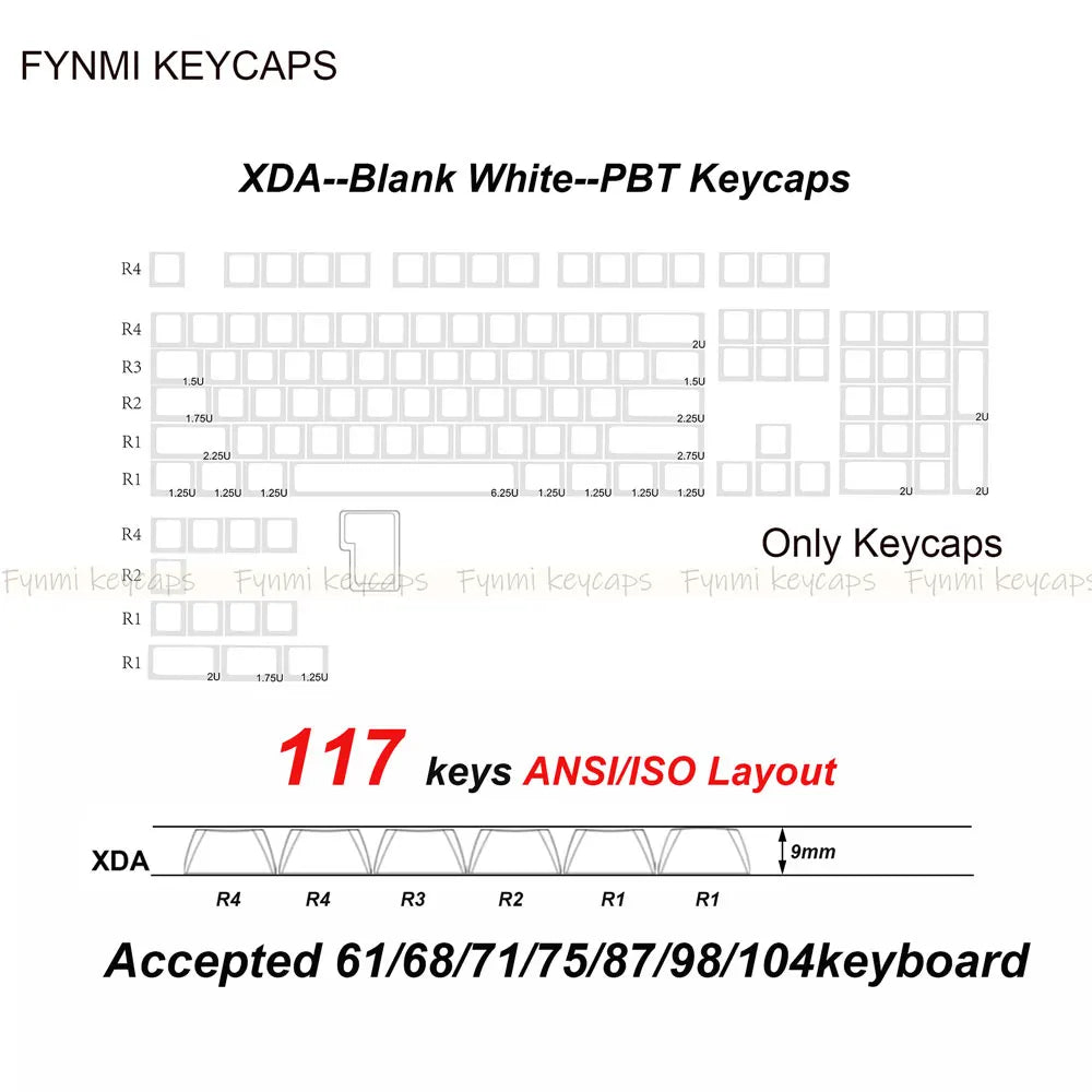 Fynmi XDA PBT White Keycaps for Mechanical Keyboard