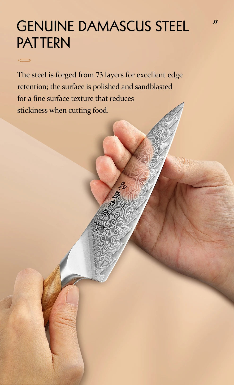 HEZHEN 1PC Or 2PC Knife Set 73 Layer Damascus Steel Powder Steel Core Sharp Kitchen Knives Olive Wood Handle Gift Box