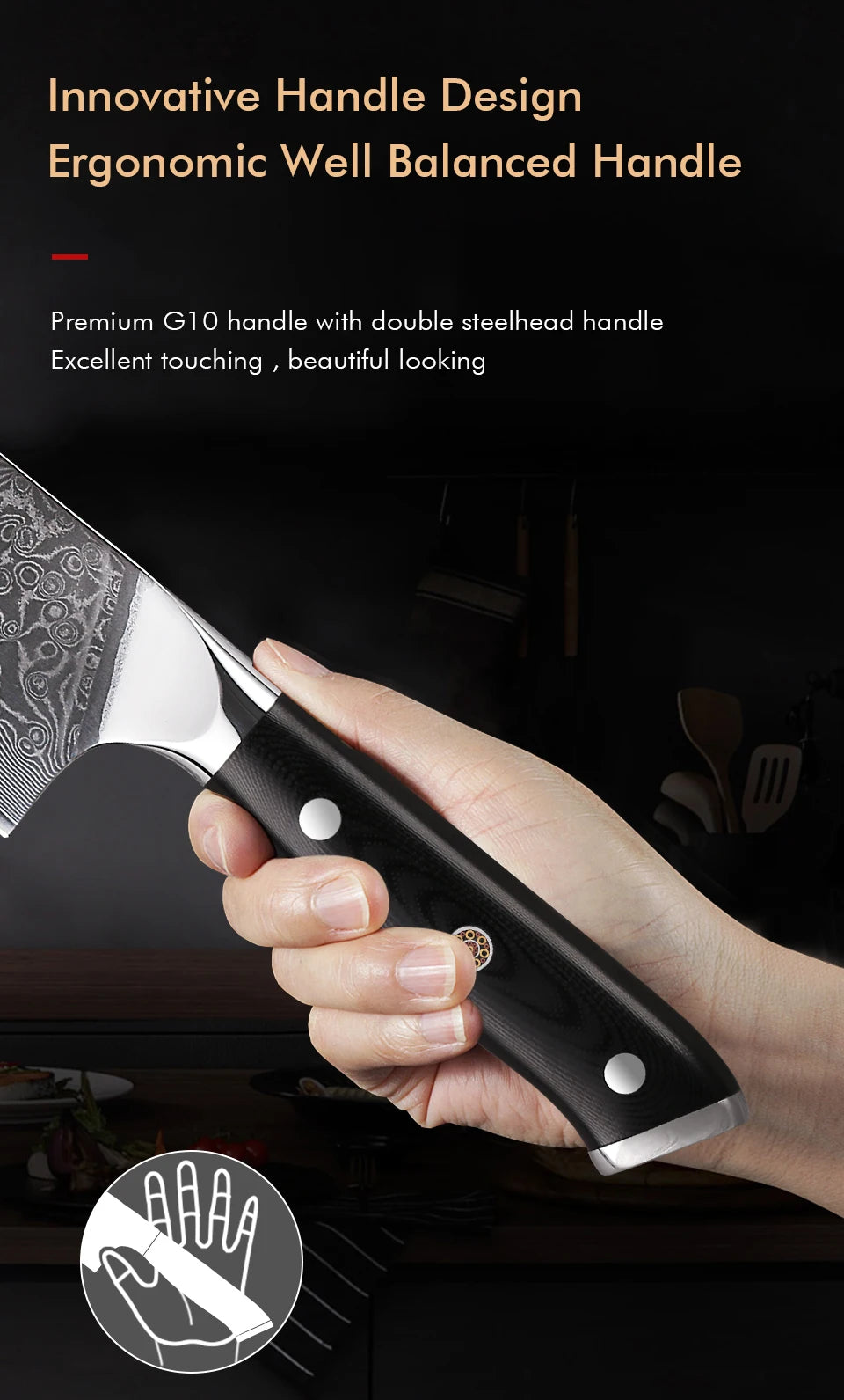 Dao Bếp Gyuto Chuyên Nghiệp - Thép Damascus 67 Lớp