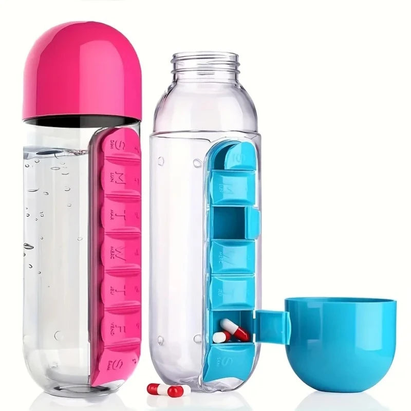 Portable Water Bottle with Convenient Medicine Box for Outdoors