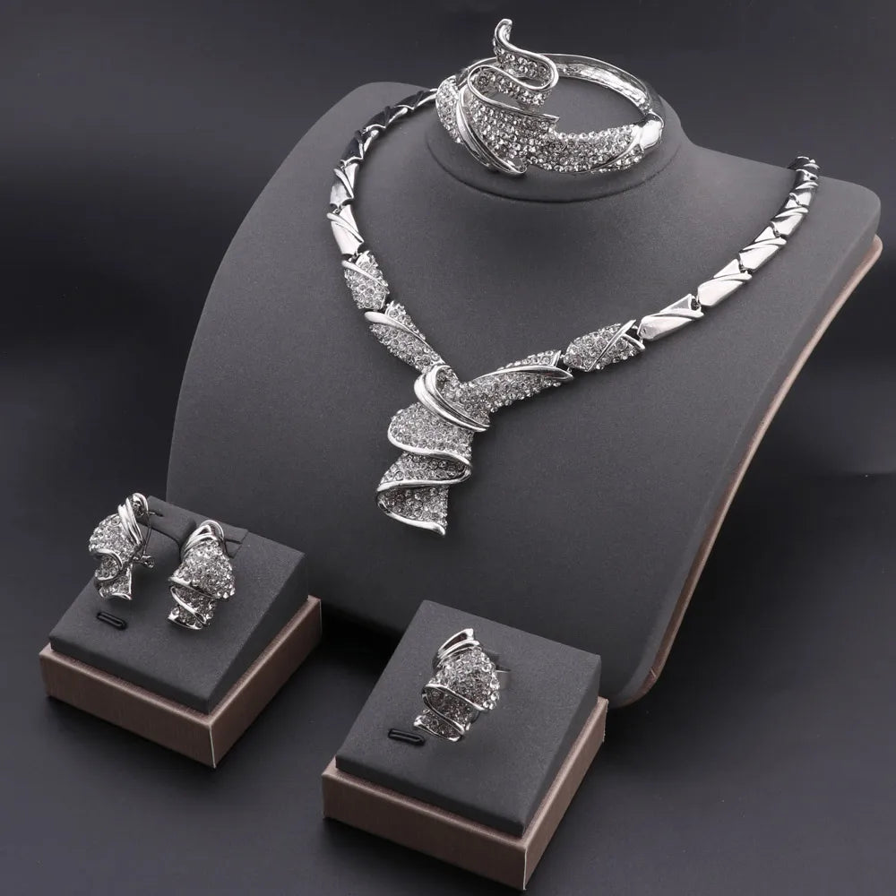 Luxury Dubai Silver Wedding Jewelry Set for Women