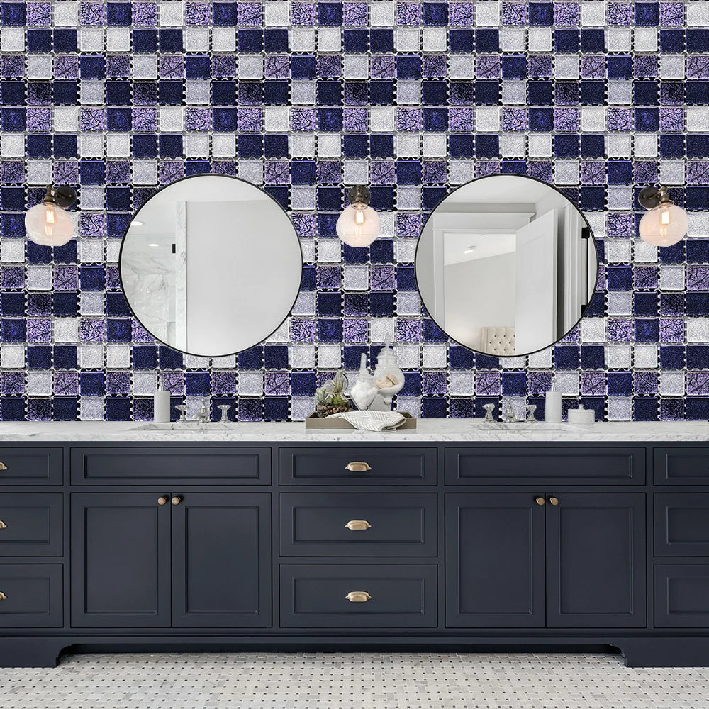 10pcs Flat Mosaic Style Tiles Sticker Kitchen Bathroom Waterproof &amp; Oilproof Art Wall Sticker Peel &amp; Stick Surface Glossy Film