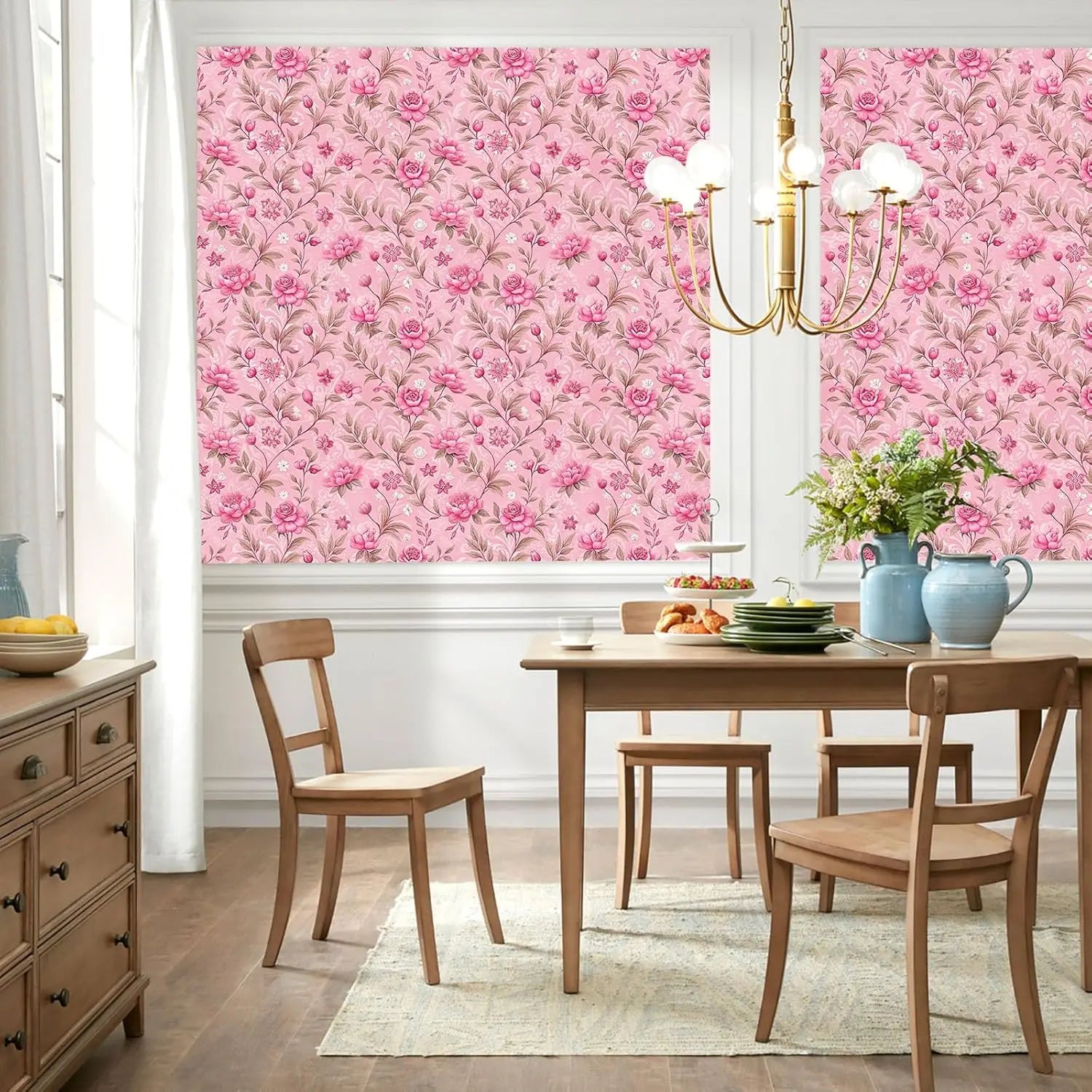 Giấy Dán Tường Hoa Hồng Nhạt Chống Thấm Tự Dính