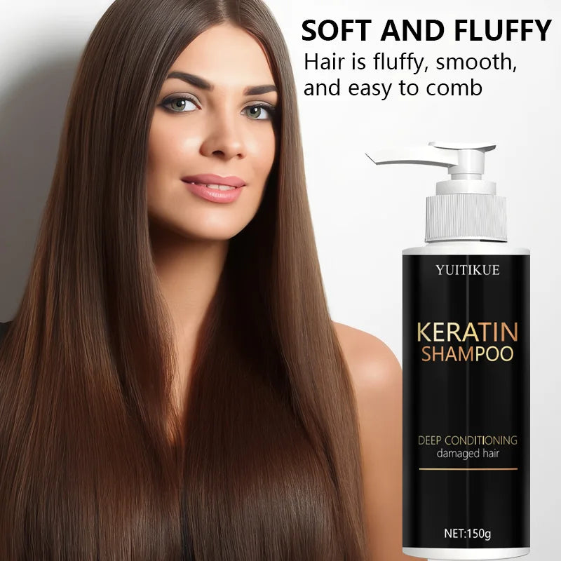 Dầu gội phục hồi keratin, dịu nhẹ cho tóc bóng khỏe.