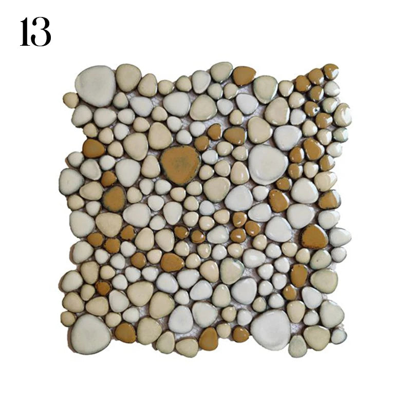 30x30cm Ceramic Pebble Mosaic Tiles Spa Pools Fish Ponds Bathrooms Anti-skid Wear-Resistant Floor Wall Decor Easy Cut Mesh Base