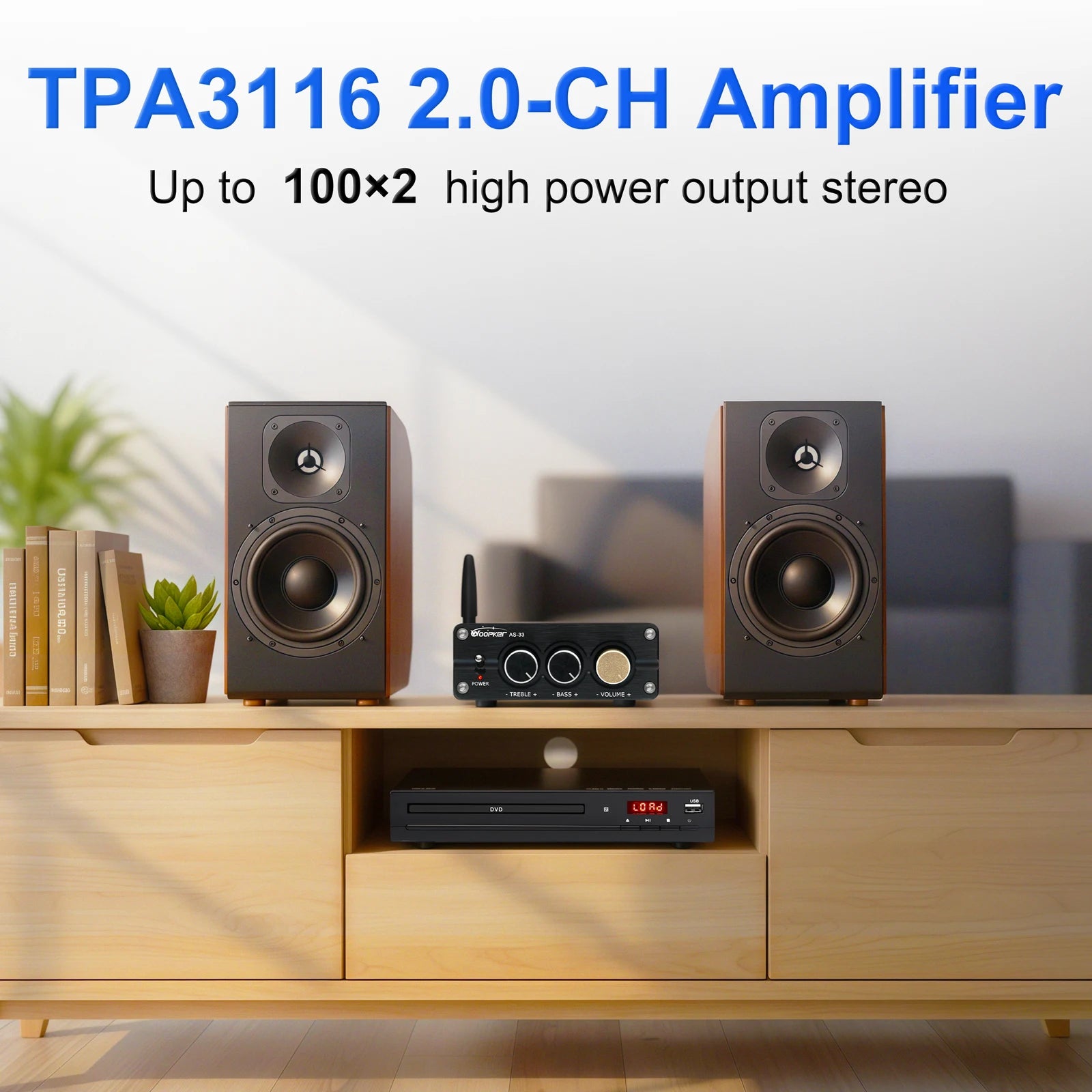 Ampli Woopker 100W 2.0 Bluetooth 5.0 Âm Bass Treble - Daisan Mart
