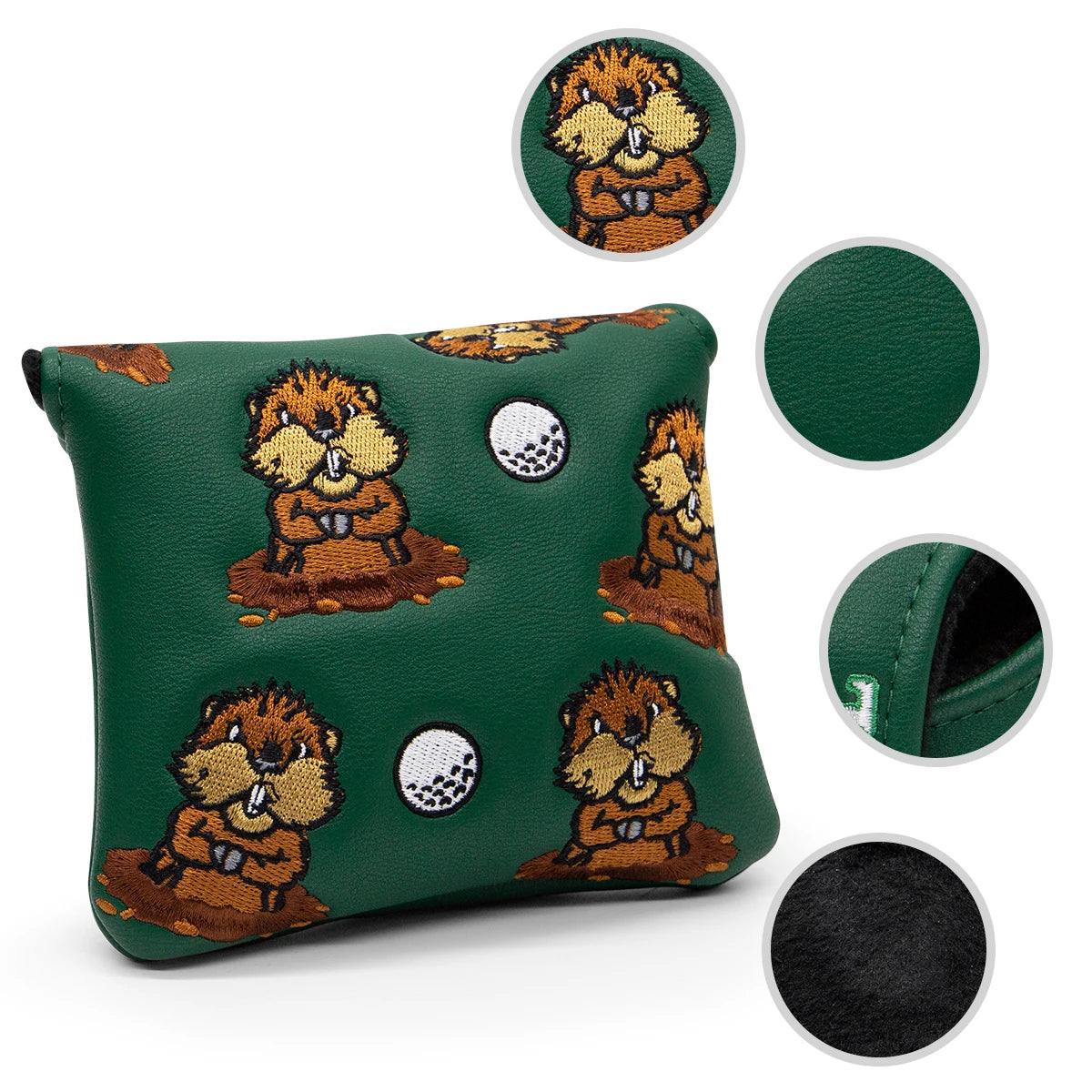 Groundhog Premium Embroidered Green Leather Golf Club Cover