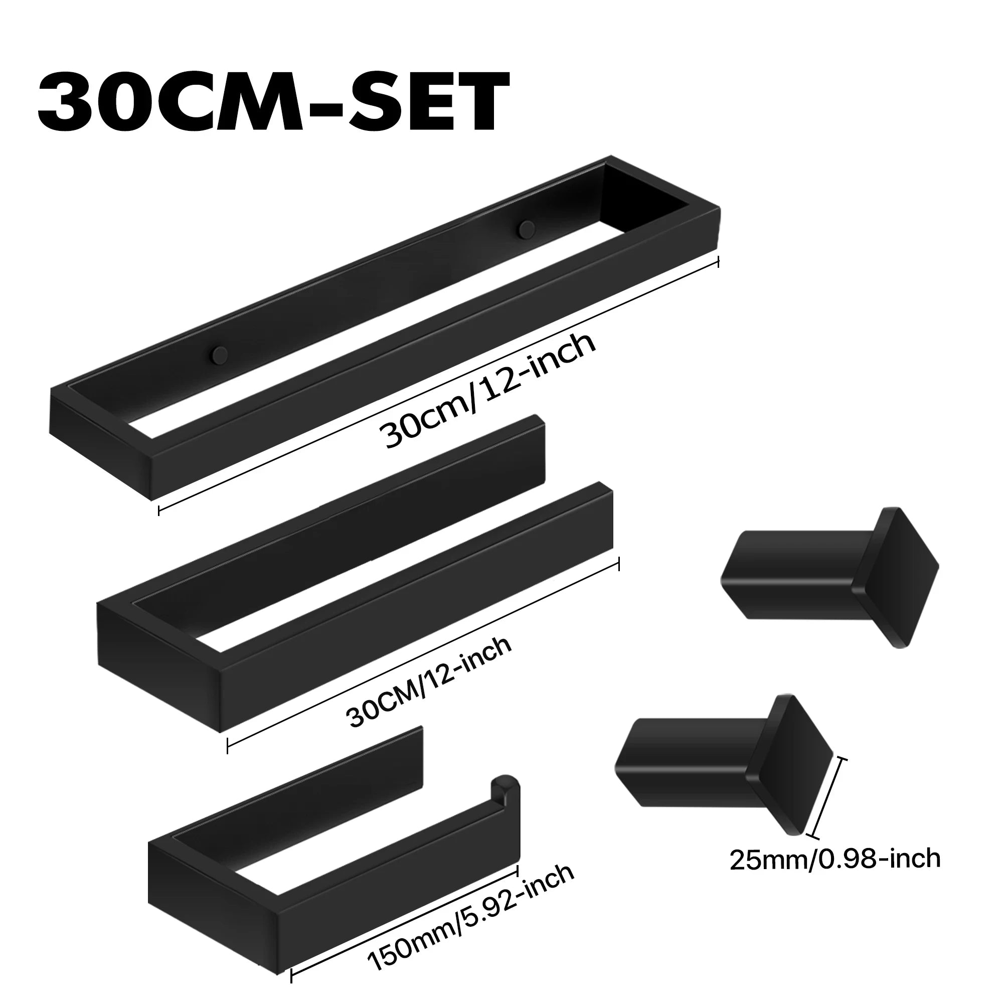 ###Phụ Kiện Phòng Tắm Đen: Móc Áo, Kệ Khăn, Giá Giấy