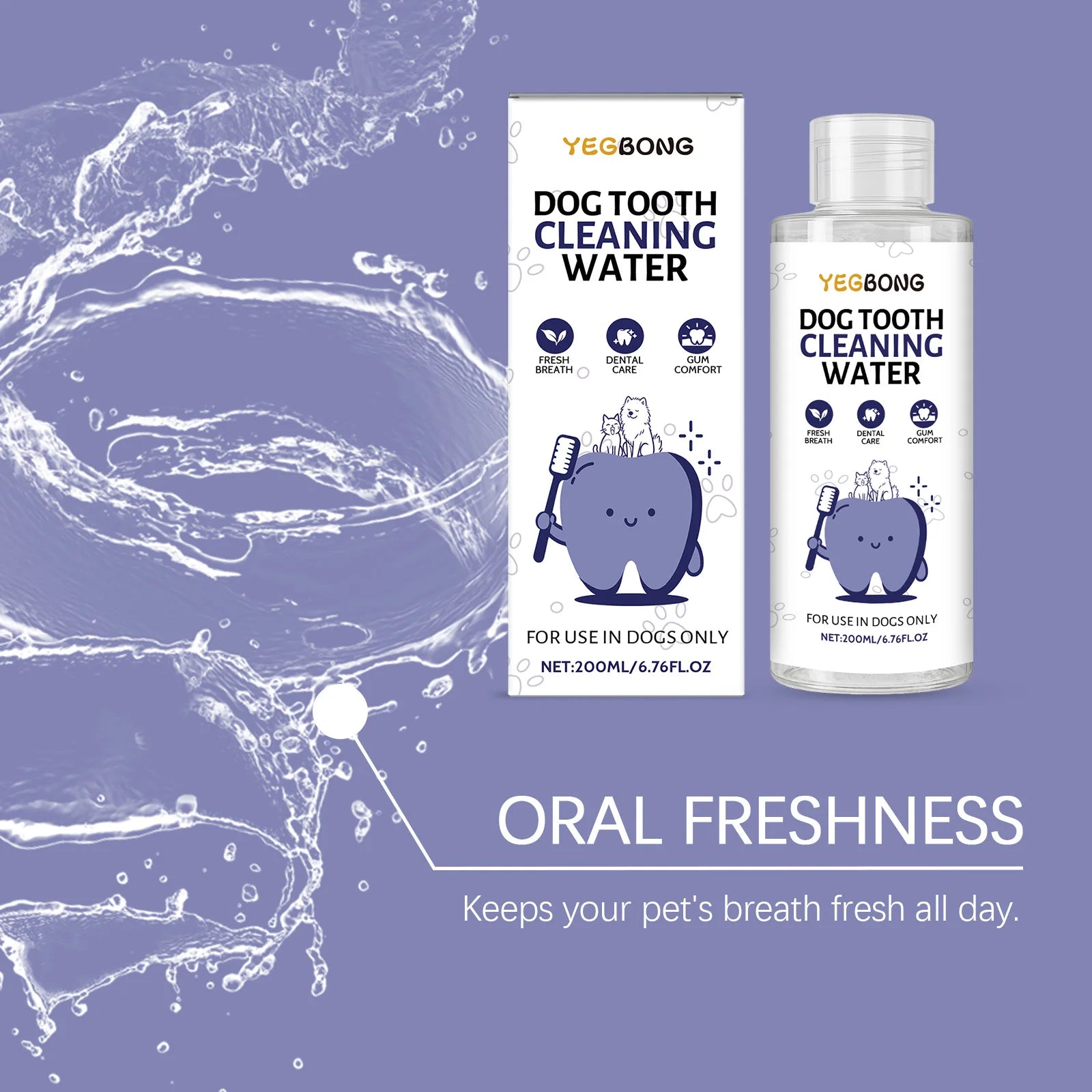 Yegbong 200ml Safe Pet Mouthwash - Alcohol Free Drinkable Formula for Gentle Oral Hygiene & Bad Breath - Daisan Mart