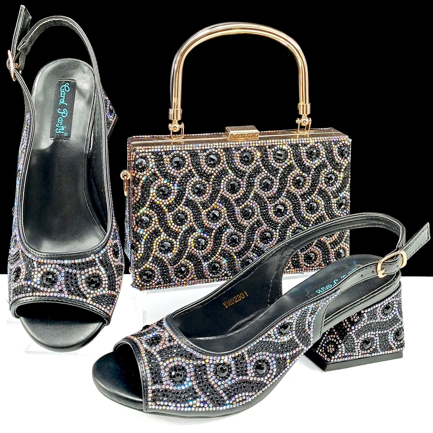 2024 Rhinestone Shoes and Bag Set - Trendy Green