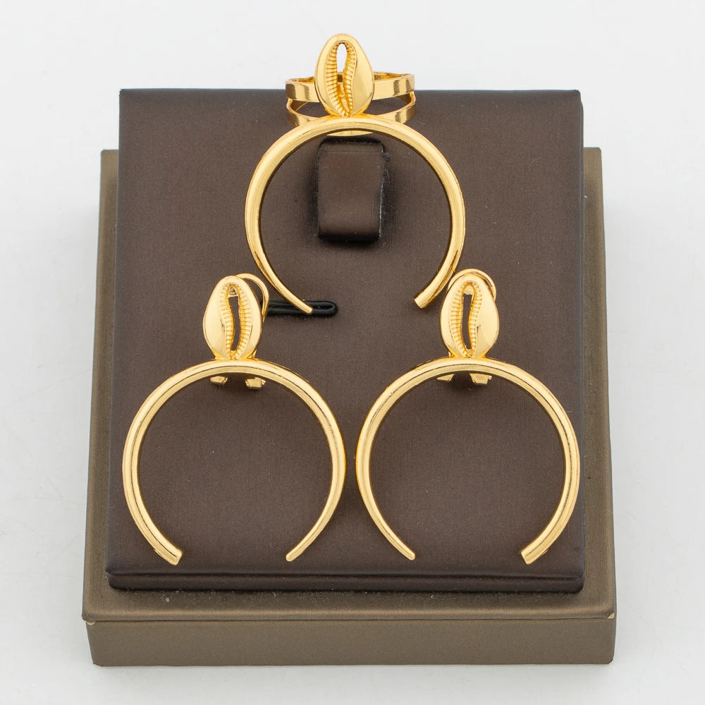 ###Precious Gold Jewelry Set: Earrings &amp; Rings For Women
