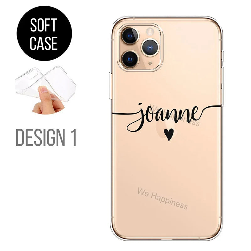 Personalised Phone case hearts custom name initials phone TPU cover For iPhone 15 13 11 12 14 Pro Max mini Plus 7 8 X Xs max Xr - Daisan Mart