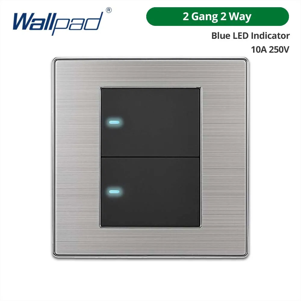 Công tắc đèn âm tường 2 chiều, thép không gỉ, LED.