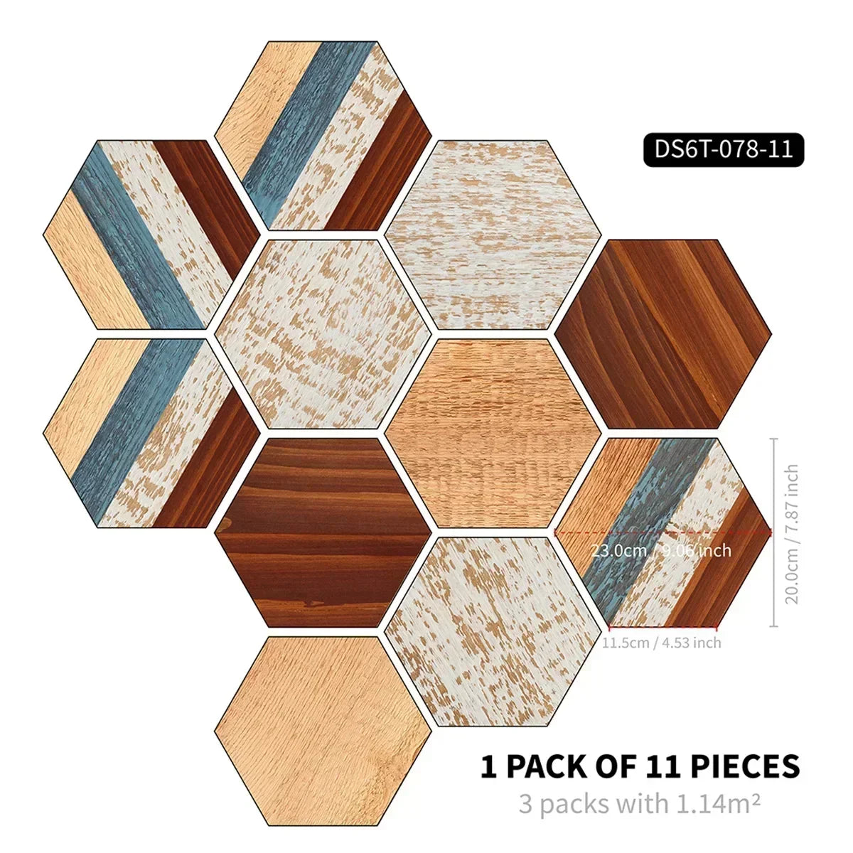 22PCS Self-adhesive Moroccan Style Hexagonal Diagonal Floor Stickers Non-slip Waterproof Decals for Kitchen Bathroom Decoration