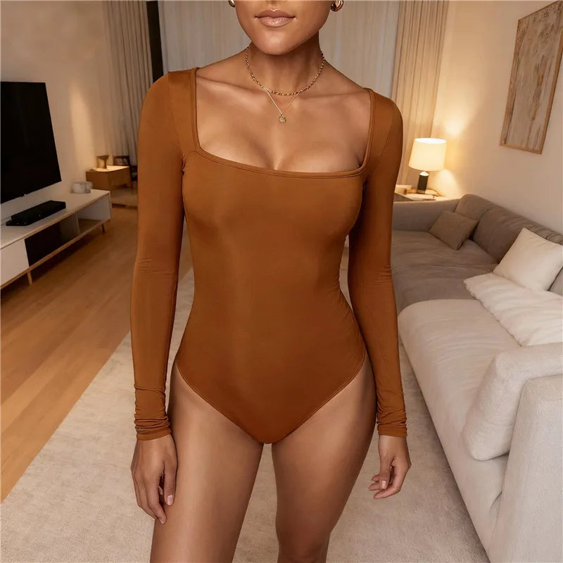 Women's Bodysuit Long Sleeve Square Neck Warm Fur Lining