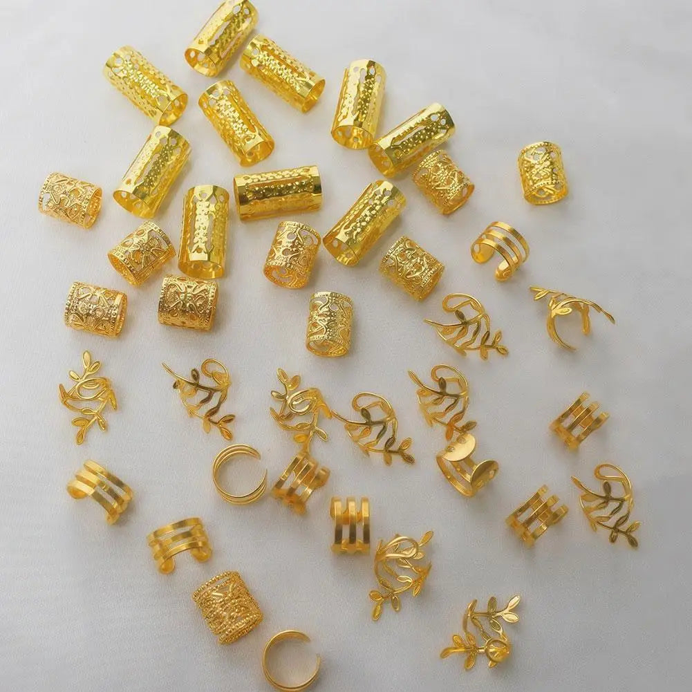 Bộ 40 Nhẫn Tóc Vàng/Bạc Trang Trí Tóc Tết Cá Tính