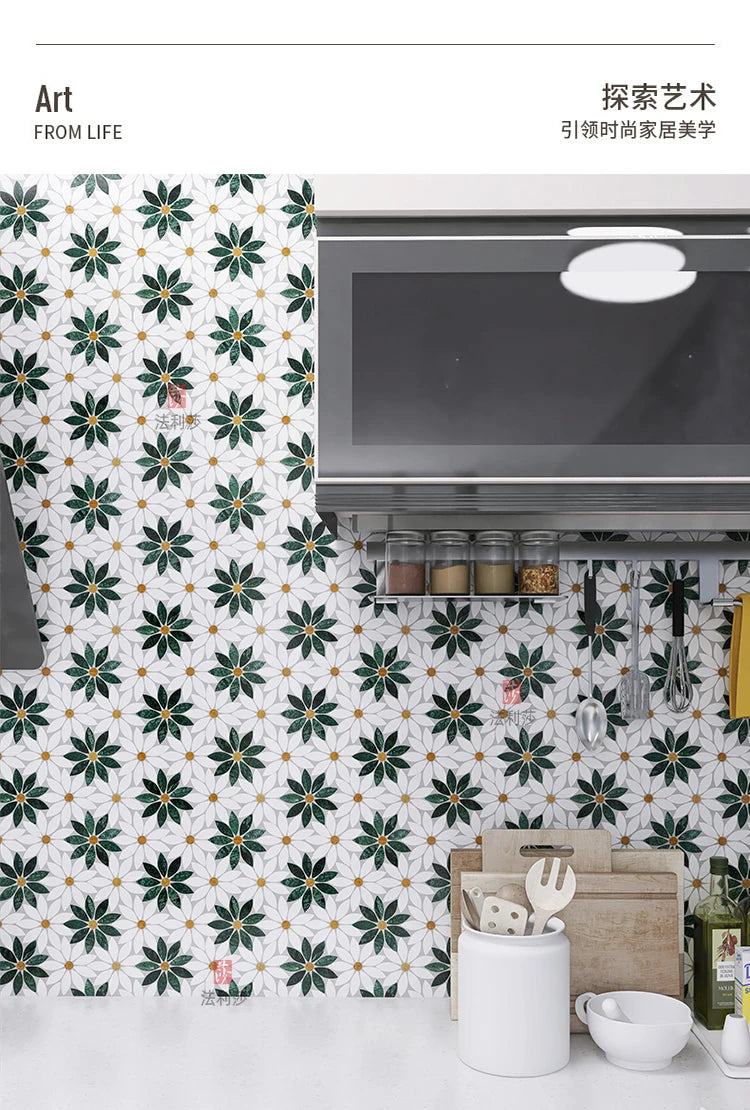 Building materials marble white-green stone mosaic sunflower toilet balcony residential hotel floor decoration background wall - Daisan Mart