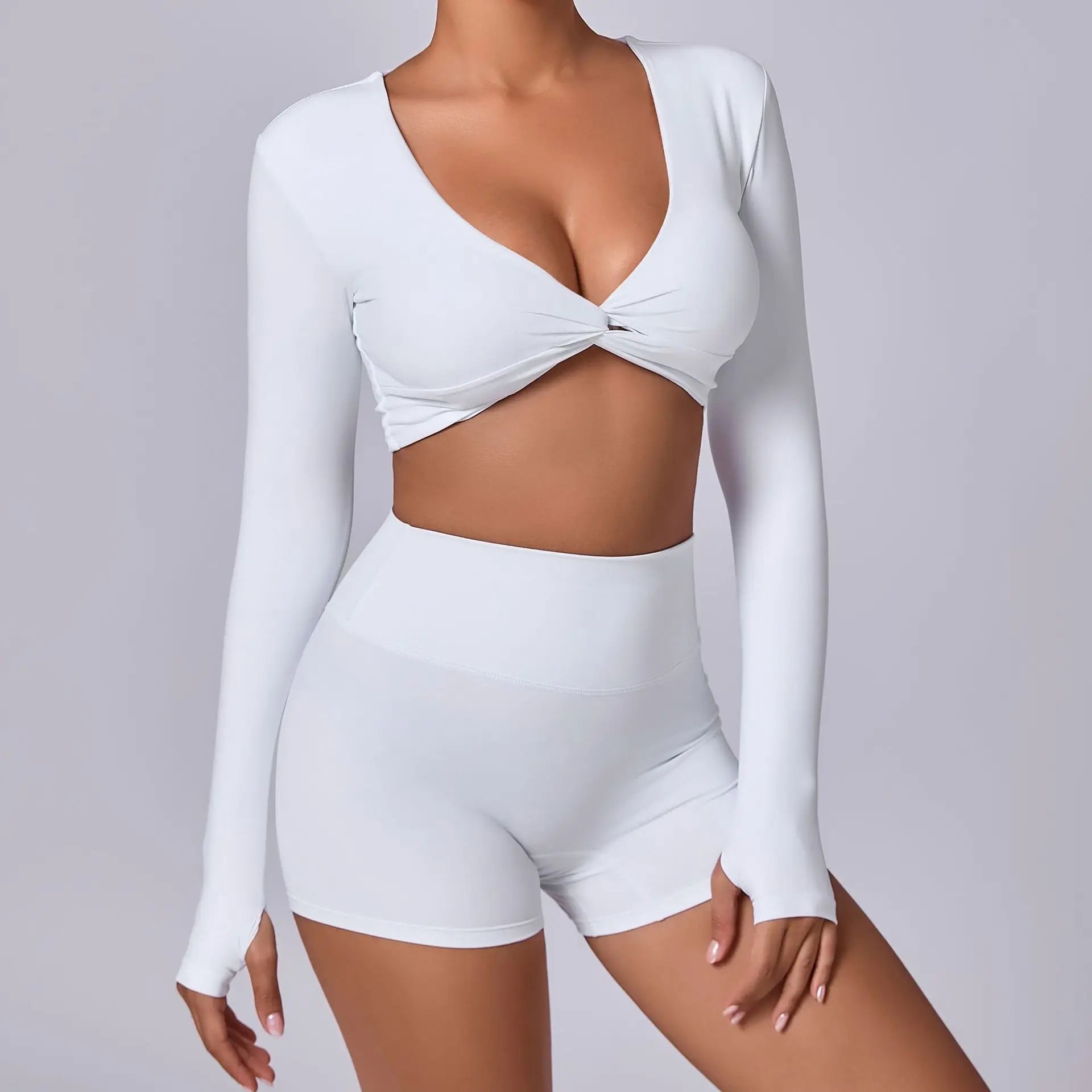 Crop Top Tập Nữ Dài Tay Lỗ Ngón Thể Thao Năng Động - Daisan Mart