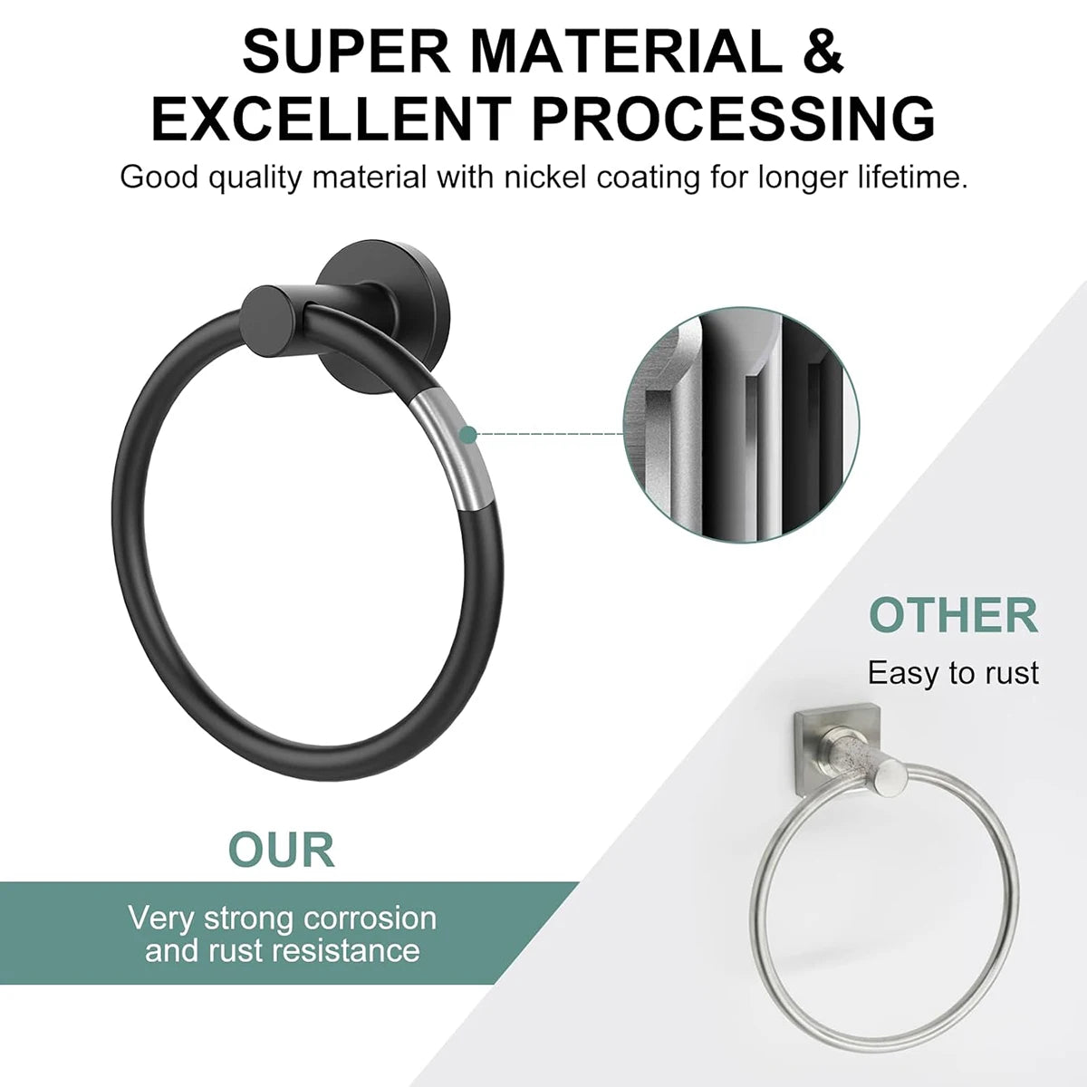 Bathroom Towel Ring Hardware Accessories Storage Holder 304 Stainless Steel Matte Black Hand Towel Holder Round Towel Hanger - Daisan Mart
