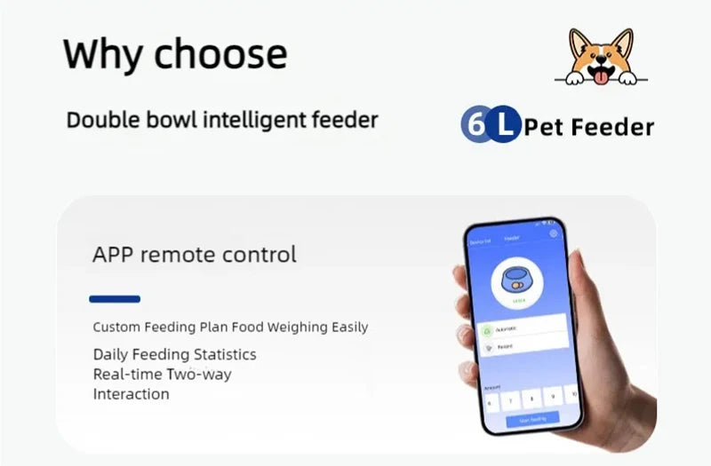 New 6L automatic pet feeder with adjustable camera and cat food intelligent back-to-back feeding machine