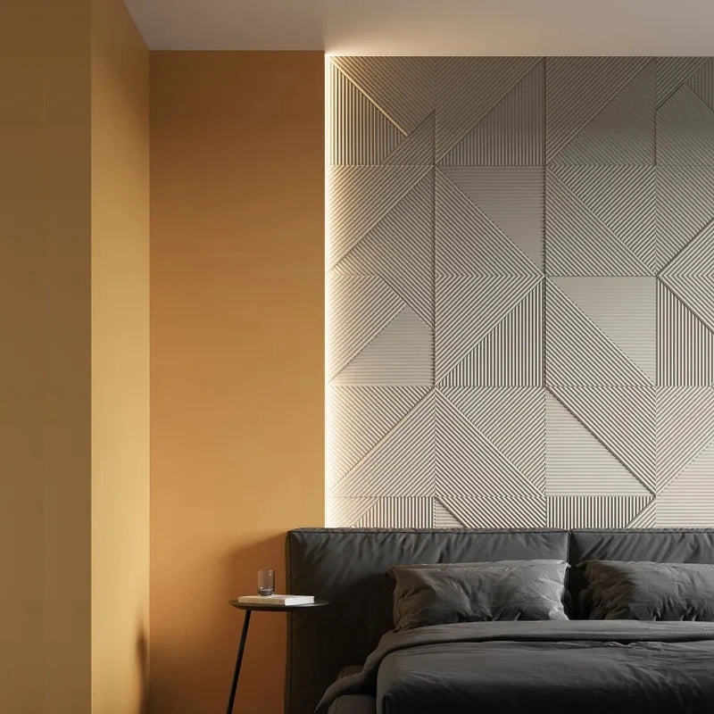 3D wall panel with glossy gold wood grain, waterproof
