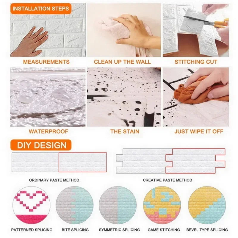 3D Brick Wall Sticker Strong three-dimensional 77*70cm Monochrome and Retro adesivos de parede paper Bring the fun of home life - Daisan Mart