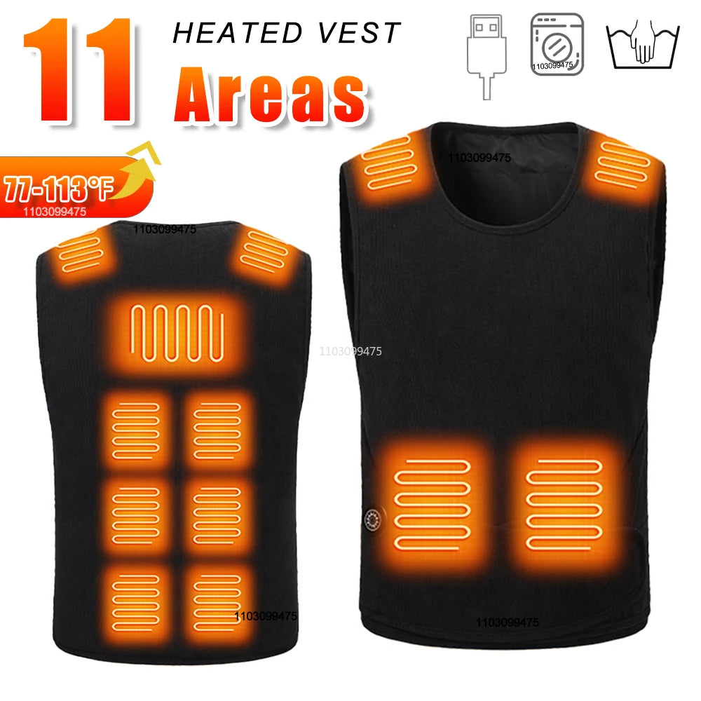 Áo Ghi Lê Sưởi Ấm 11 Vùng, Sạc USB Cho Nam Nữ